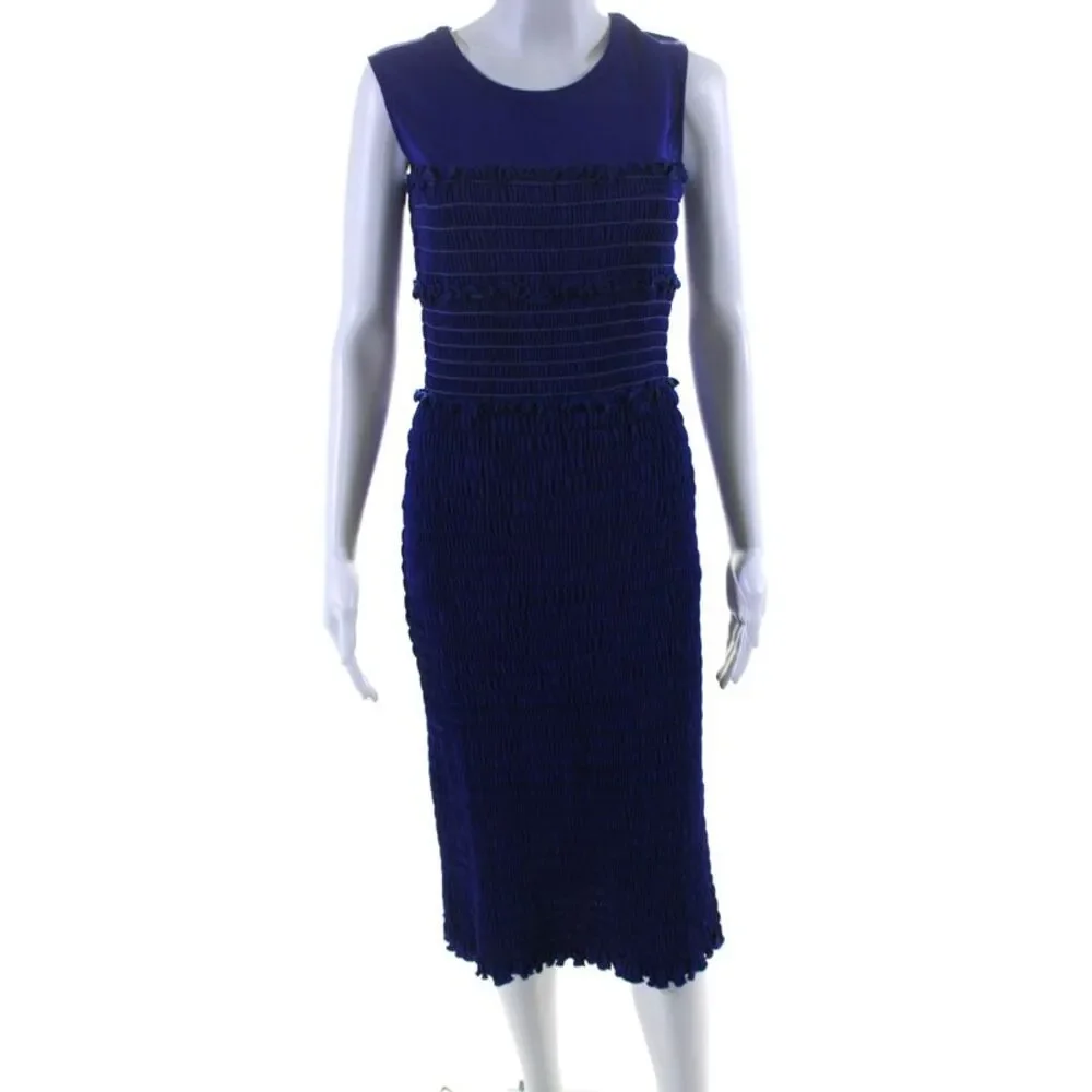 Altuzarra Womens Blue Crew Neck Smocked Sleeveless Bodycon Dress Size 40